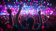 © Kunut - Vibrant dance floor filled with confetti and energetic crowd celebrating joyfully. atmosphere is electric, with colorful lights illuminating scene