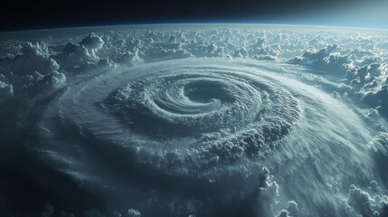 Poster - Gaze at the breathtaking view of a hurricane eye from above, showcasing the powerful swirling clouds and the chaotic beauty of nature's force. A remarkable sight of atmospheric drama unfolds