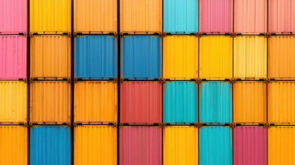 Aufkleber - Colorful shipping containers stacked in vibrant pattern, showcasing mix of pink, orange, yellow, blue, and teal hues. This captures essence of industrial design and color