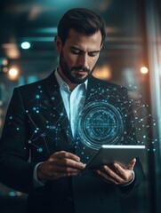 Poster - Businessman managing human resources using digital technology