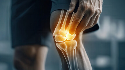 Poster - detailed x ray image of knee joint showing visible signs of injury and inflammation, highlighting bo