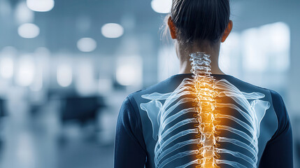 Poster - high resolution image of x ray scan showing human spine with highlighted areas, illustrating potenti