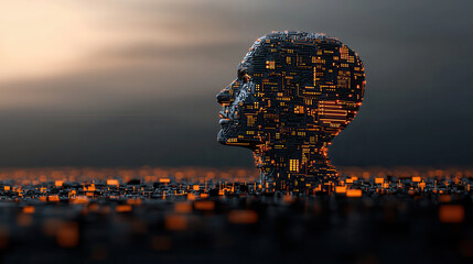 Poster - high tech AI brain made of glowing circuitry, symbolizing advanced technology and innovation. intricate design reflects futuristic landscape