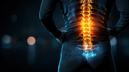 Poster - high resolution x ray image showing close up of lower spine, highlighting vertebrae and spinal cord 