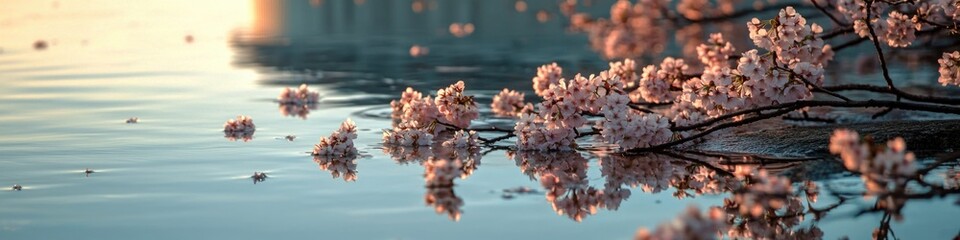 Wall Mural - A tree branch reflected in calm water, ideal for nature or outdoor themed projects