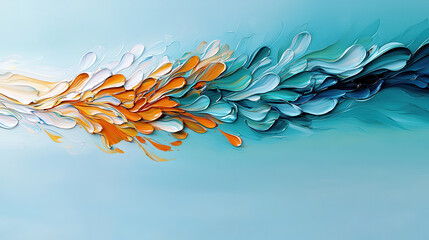 Poster - abstract energetic explosion of color and form radiating vibrant hues of orange, blue, and white, creating dynamic visual flow