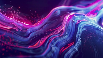 Poster - A flowing, dynamic abstract with fluid lines in shades of purple, blue, and pink, highlighting glowing light effects, AI generated