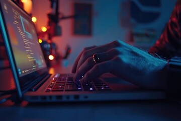 Poster - Nighttime scene with person working on laptop