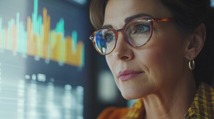 Poster - A woman sits at a desk with a serious expression, focused on her computer screen