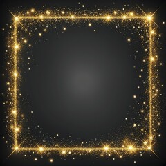 Poster - Square gold frame with a star-like glitter border on a black background, AI generated