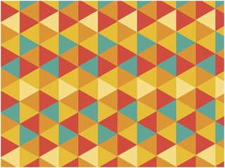 Poster - Colorful abstract geometric triangle pattern with symmetrical arrangement in teal, orange, and yellow