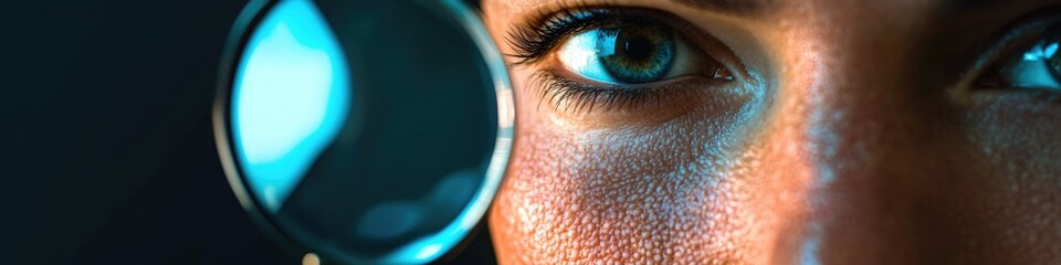 Poster - a person looks closely at something through a magnifying glass