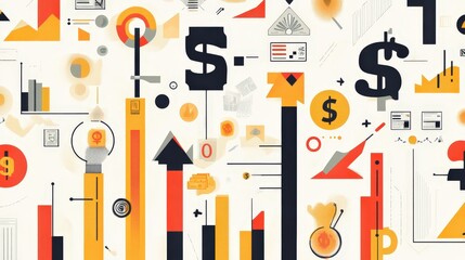 Poster - detailed business growth chart, featuring upward trends in profits, dollar symbols