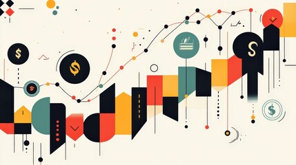 Poster - detailed business growth chart, featuring upward trends in profits, dollar symbols