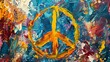 © Galib - An abstract painting with a peace symbol in the center.