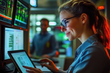 Poster - a person sitting in front of a computer screen, typing away