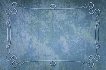 Poster - An antique decorative frame with a background with texture and vertical dash lines. Blue color