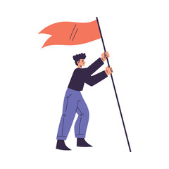 Aufkleber - Man Character Office Employee and Team Member Hold Flag Vector Illustration