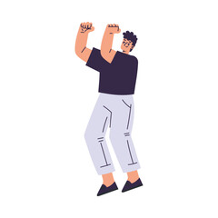 Aufkleber - Man Character Office Employee and Team Member with Raised Hands Vector Illustration