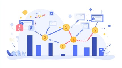 Poster - dynamic business strategy chart, illustrating the financial growth journey, from initial investments to increased profits,