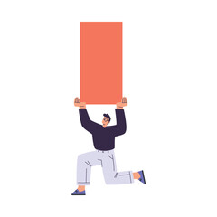 Aufkleber - Man Character Office Employee and Team Member Hold Block Vector Illustration