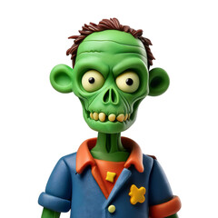 Colorful Cartoon Zombie Character with Green Skin and Playful Expression