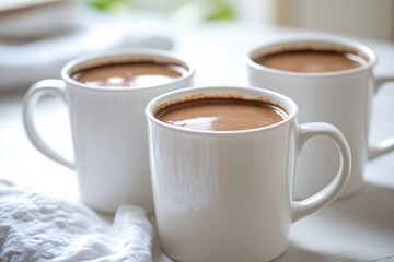 Sticker - Two cups of steaming hot chocolate served on a table, perfect for a cozy moment