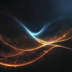 Aufkleber - Abstract digital art with blue and orange glowing particles forming flowing wave patterns, AI generated