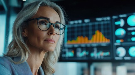 Poster - A person wearing glasses is focused on her computer screen, possibly working or learning