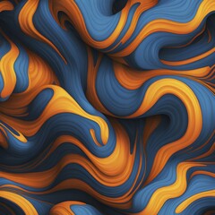  - Seamless abstract pattern of vector fluid curved lines creating a dynamic ripple effect in vibrant colors of blue and orange, AI generated