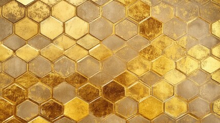 Poster - golden honeycomb pattern with shiny and matte hexagons, offering a modern design aesthetic.