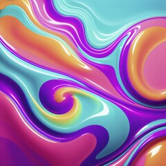 Poster - abstract art with swirling patterns and smooth surface in bright colors of pink, orange, blue, and c