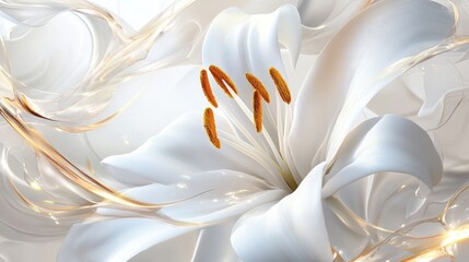 Poster - Elegant White Lily with Golden Abstract Swirls