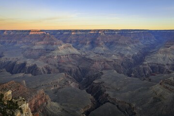 Wall Mural - Gorge of the Grand Canyon at sunrise, Colorado River, view from Rim Walk, eroded rock landscape, South Rim, Grand Canyon National Park, Arizona, USA, North America