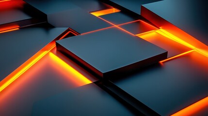Poster - high-tech abstract design with layered geometric shapes and illuminated edges