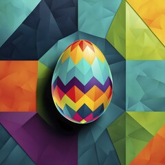 Poster - abstract easter egg design with geometric patterns, bold colors, and a mix of textures, creating a m