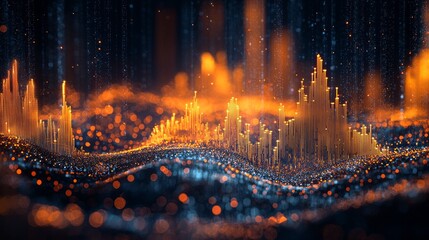 Poster - Colorful waves of data rise and fall in an abstract landscape, illuminated by glowing elements that create a captivating and dynamic representation of information