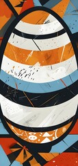 Poster - illustration of an abstract easter egg design with geometric patterns, bold colors, and a mix of tex