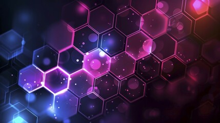 Poster - Vibrant purple and blue hexagonal pattern with a neon glow, ai generated, AI generated