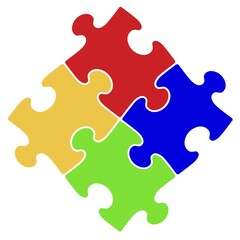 Fototapete - Artistic abstract symbol of four interconnecting puzzle pieces