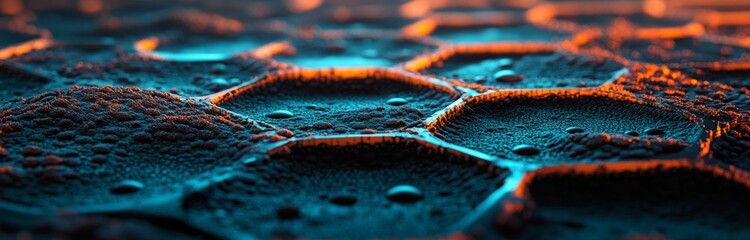 Poster - black hexagon background, futuristic style. honeycomb pattern, futuristic theme. wave of particles. 