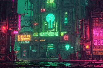 Fototapete - Futuristic urban planning concept visualized through a panoramic cyberpunk rendition of the city