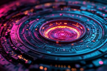 Poster - circle interface for future technology. hud design feature. sci-fi target pointer. screen with ai su