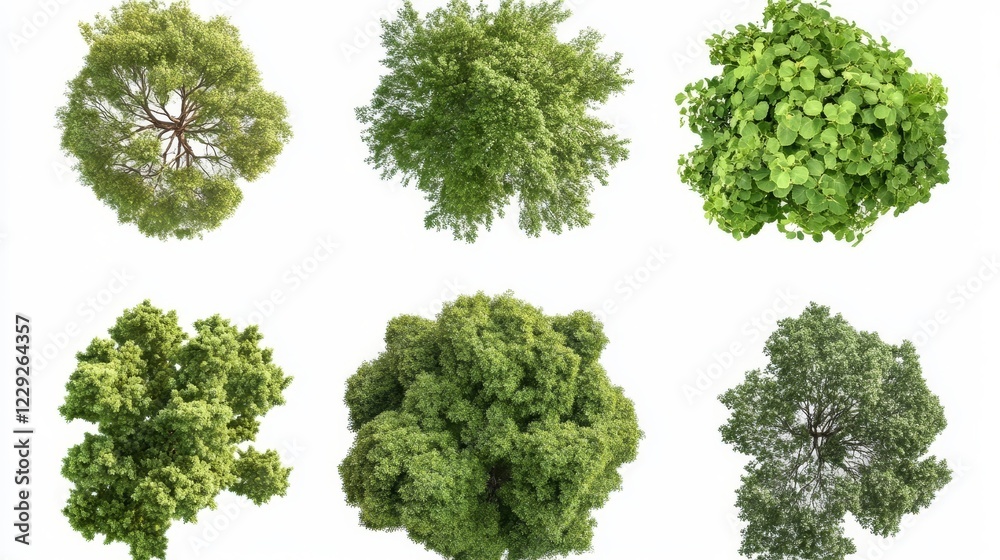 Various green tree top canopies displayed in different shapes and sizes ...