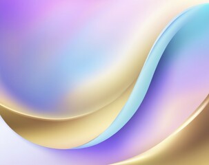 Poster - Abstract image with smooth, wavy, flowing shapes in pastel purple, blue, pink, and gold gradients, AI generated