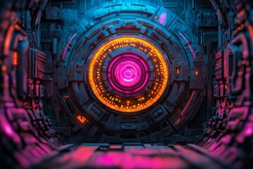 Poster - Futuristic design circle interface. HUD element. Sci-Fi target indicator. AI-enhanced screen surface