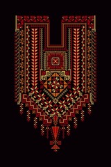 Poster - Embroidery vector Tatreez template, Palestinian fashion neck ornament