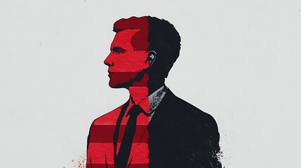 Wall Mural - A stylized portrait of a man in a suit, featuring a striking red and black design, evoking a modern, artistic feel.