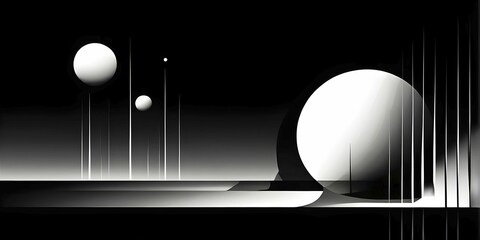 Poster - Black and white minimalist wallpaper illustration in geometric shapes symbolizing fun and ease, AI generated