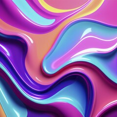 Poster - Flowing abstract shapes with vibrant waves in colors such as pink, blue, and orange creating a glossy 3D effect, AI generated